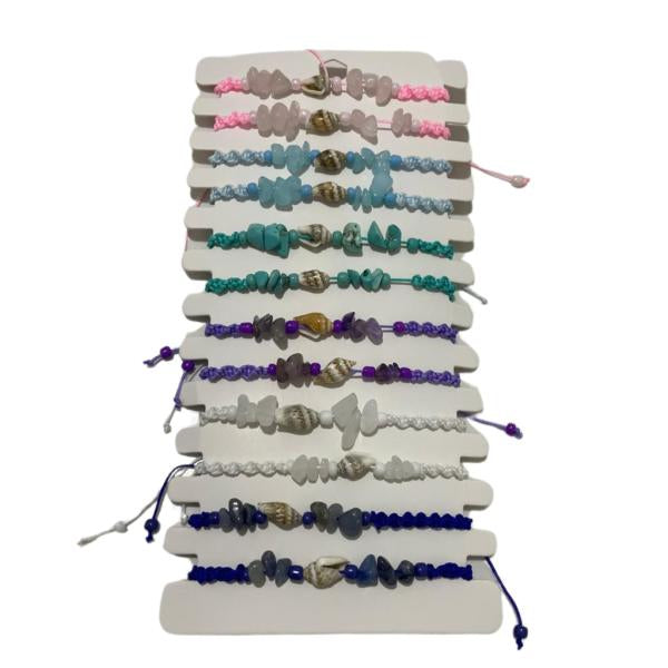 Pulsera De Hilo Diseño Concha Y Piedras De Colores Modelo  Hn1391