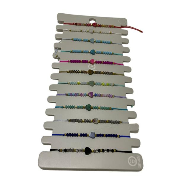Pulsera De Hilo Diseño Corazon De Colores Y Abalorios Modelo Hn1418