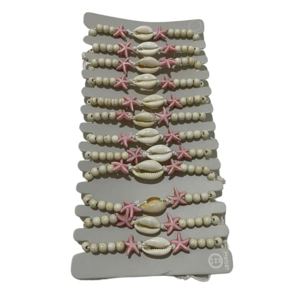 Pulsera De Hilo Diseño Estella Rosada/Concha Modelo Hn1065