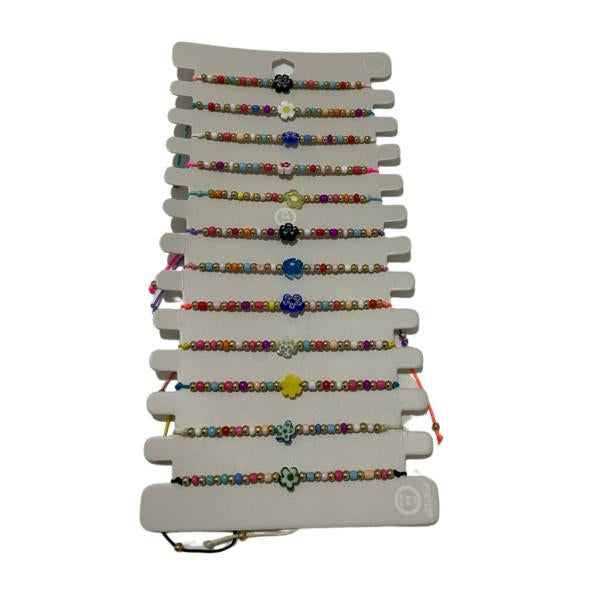 Pulsera De Hilo Diseño Flor Y Abalorios Modelo Hn1056