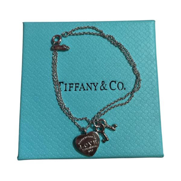 Pulsera Tiffany & Co Diseño Doble Corazon Y Llave Plateado