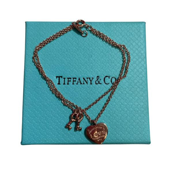 Pulsera Tiffany & Co Diseño Doble Corazon Y Llave Oro Rosa