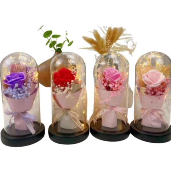 Rosa De Jabon Preservada En Domo Modelo 2023-7 Rosado