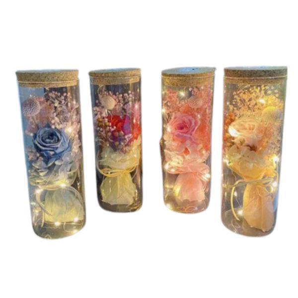 Rosa Real Preservada En Frasco De Vidrio Modelo 1197-1 Celeste/Lila