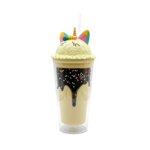 Vaso Infantil 450Ml Modelo X-185 Con Diseño Unicornio Helado Amarillo