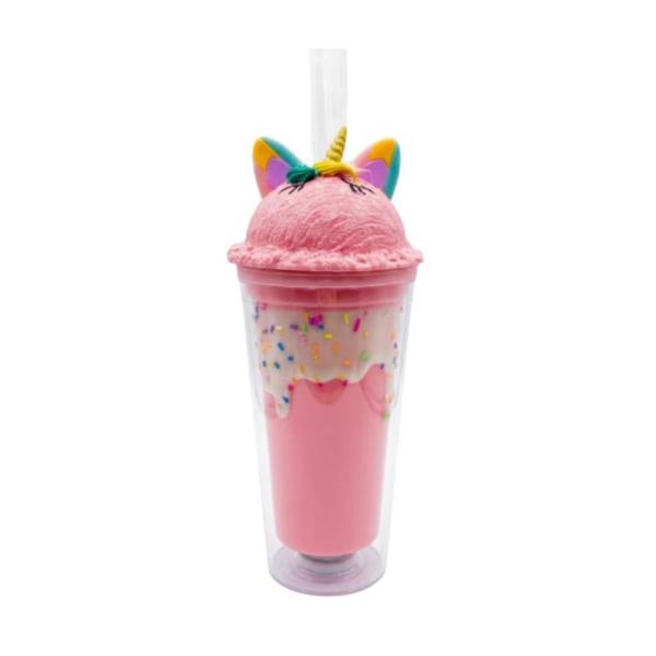 Vaso Infantil 450Ml Modelo X-185 Con Diseño Unicornio Helado Rosado