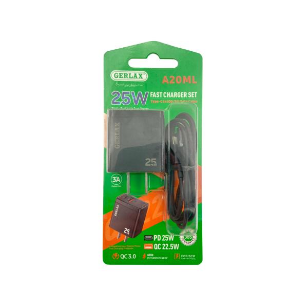 CARGADOR CASA A20ML GERLAX NEGRO LIGHTNING C-L