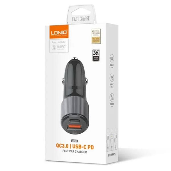 CARGADOR CARRO C510 LDNIO TIPO C- LIGHTNING NEGRO