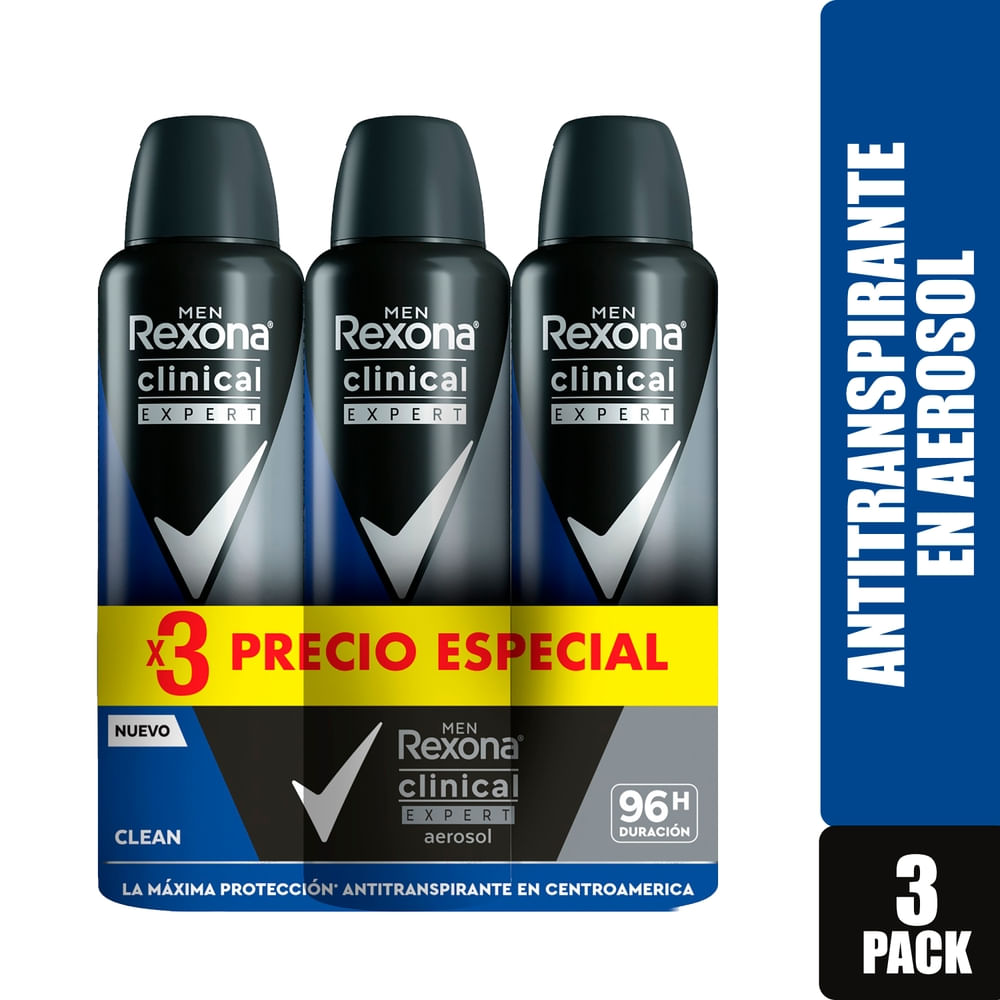 Desodorante Rexona Clinical Men En Aerosol Clean 3 Pack - 450 Ml