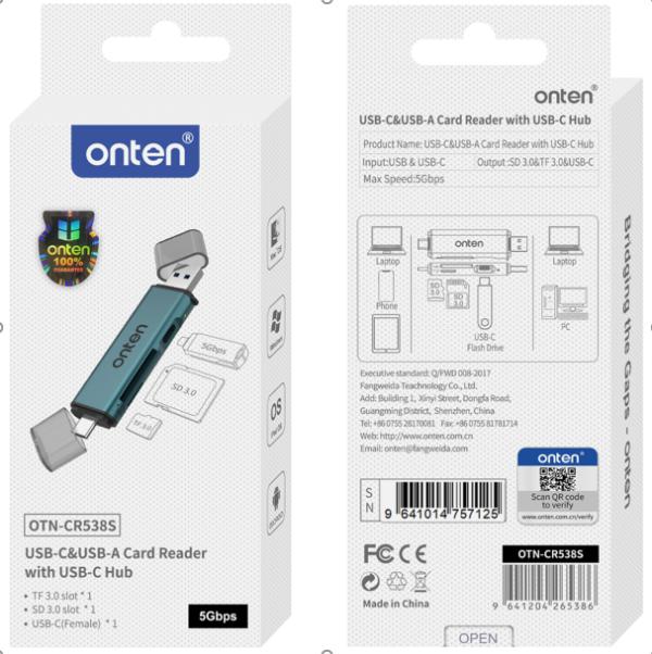 Onten Lector Memoria Usb Tipo C Y Tipo A OTN-CR538S Ont