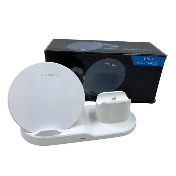 Cargador Inalambrico Caja Negra Tipo Holder Para Celular Inpods Y Reloj Wireless Color Blanco