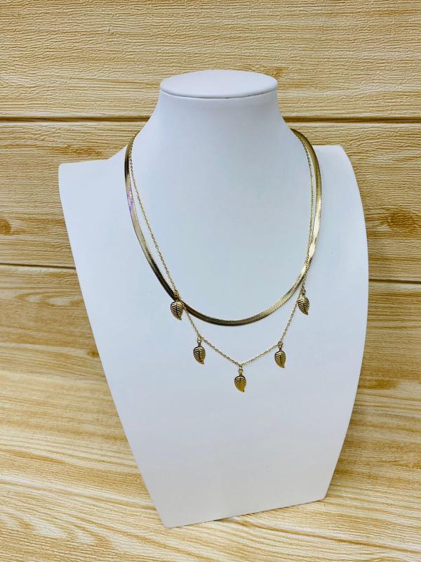 COLLAR DORADO DOBLE DISEÑO HOJAS MODELO T000724122