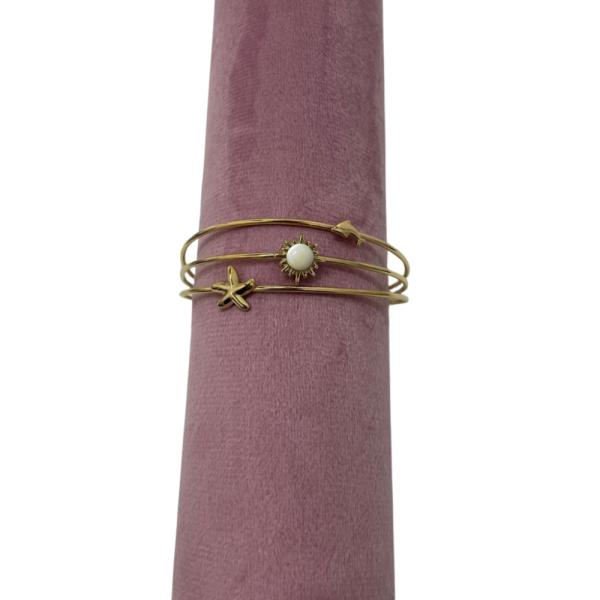 PULSERA  DE ACERO DISEÑO SOL/ESTRELLA/LUNA DORADO