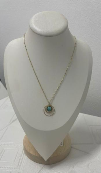 COLLAR DE ACERO DISEÑO CADENA DORADO/ TURQUESA