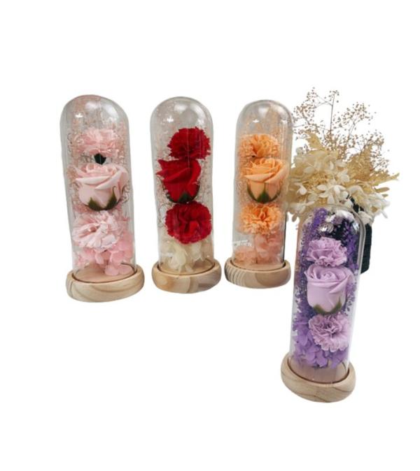 Rosa Real Preservada En Domo Modelo 1198-8 Rosada
