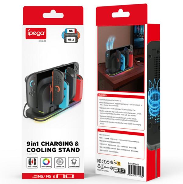 ESTACION CARGA CON VENTILADOR PARA JOY CON Y NINTENDO SWITCH SWITCH 2 PG-SW2062 IPEGA NEGRO