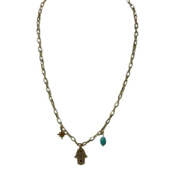 COLLAR DE ACERO DISEÑO MANO DE FATIMA DORADO