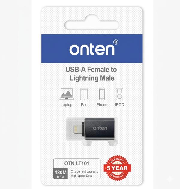 Adaptador Usb Lightning Macho A Usb Tipo A Hembra Otn-Lt101 Onten Negro