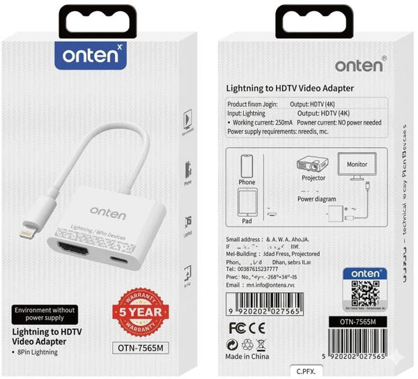 Onten Adaptador De Video Usb Lightning Macho A Hdmi Usb