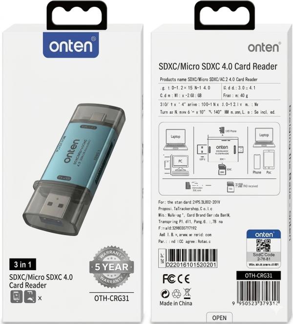 Onten Lector Memoria Usb Tipo C Y Tipo A OTN-CR631 Onte
