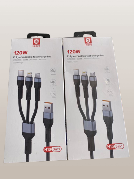 Cables Usb Micro V8 Y Iphone Lightning Y Tipo-C 3 En 1 Hoguo H10