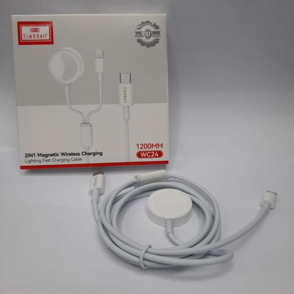 Cargador Inalambrico Para Iphone Y Reloj Inteligente Marca Earldom Et-Wc24 Blanco