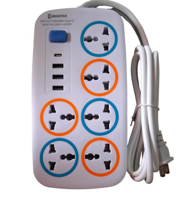 Regleta Plana Con 3 Usb + 1 Usb C De 2M