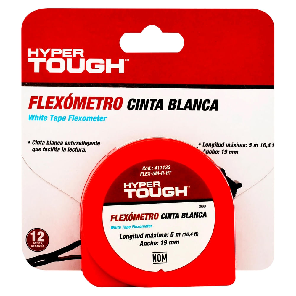Flexómetro Hyper Tough Cinta Blanca 5 Mt Largo - 1 Ud