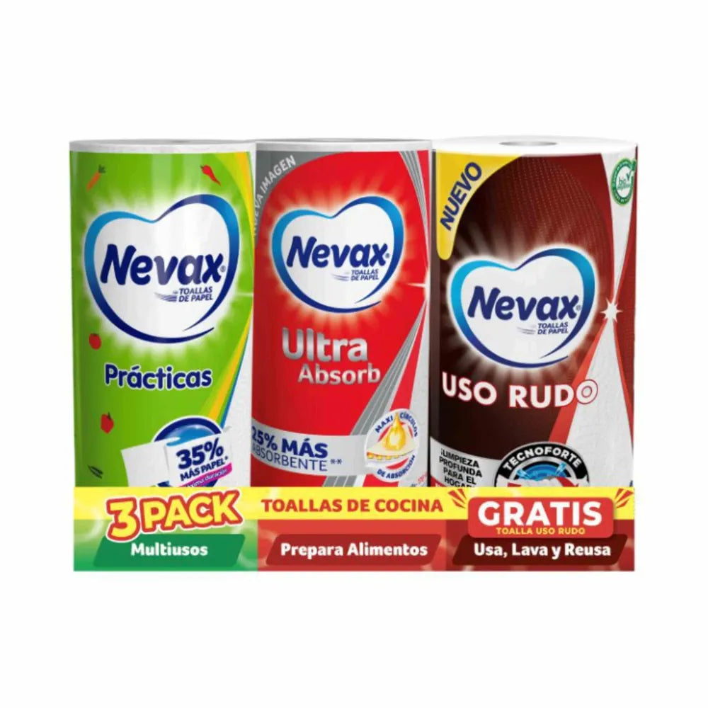 Toallas De Papel Nevax Prácticas, Ultra Absorb, Uso Rudo - 3 Pack