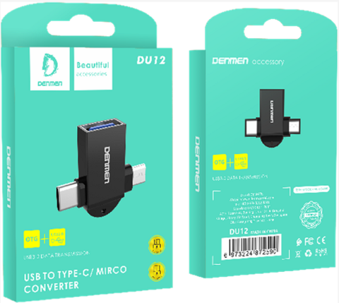Adaptador Auxiliar Du12 Usb A Tipo C + Micro Denmen Dorado