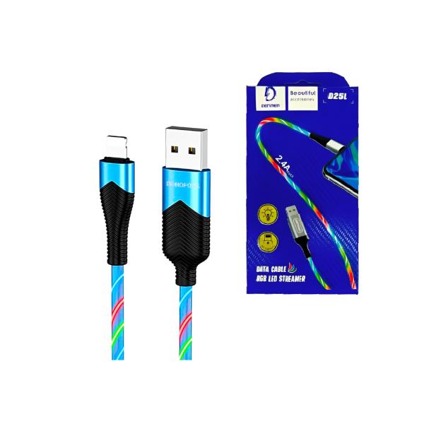 Cable D25L Streamer Para Lightning 2.4A Denmen Mix Color