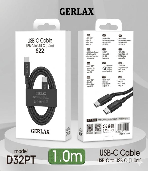 Cable Usb Tipo C D32Pt Gerlax Negro C-C