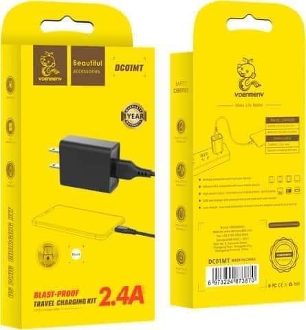 Cargador Cubo Casa 2.4 A + Cable Usb Tipo C Dc01Mt Denmen Negro