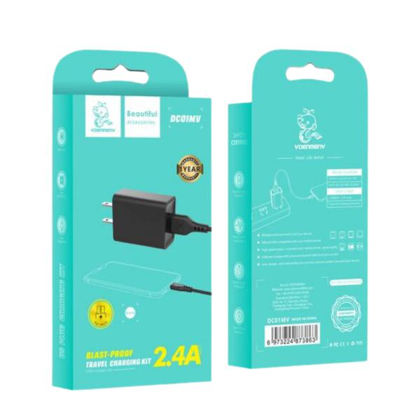 Cargador Cubo Casa  2.4A +Cable Micro Dc01Mv Negro