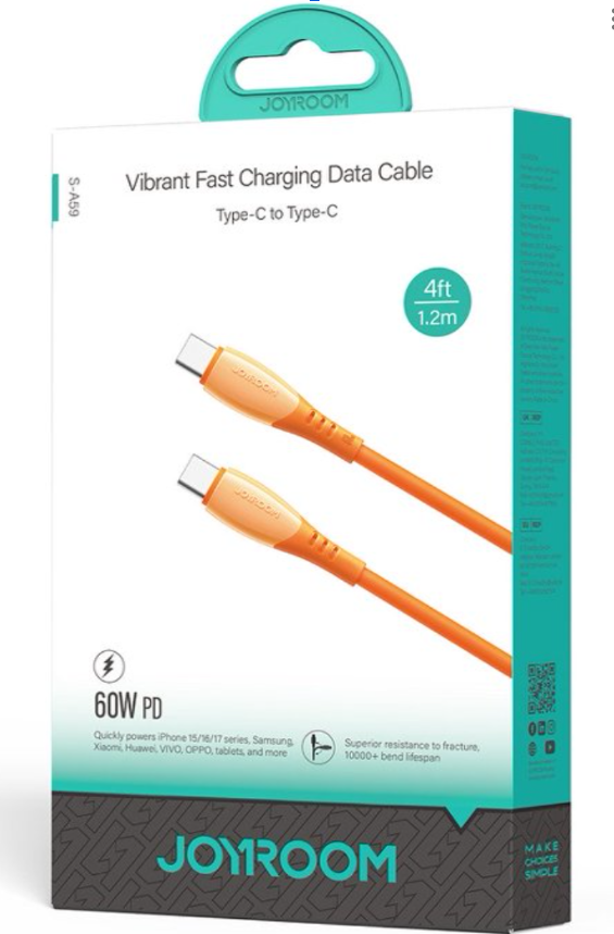 CABLE USB TIPO C S-A59 JOYROOM 1.2M NARANJA C-C