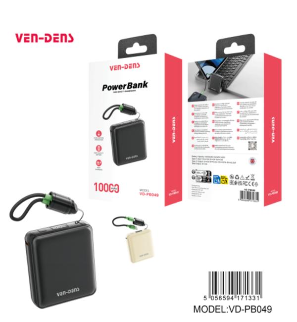 BATERIA DE EMERGENCIA VD-PB049 10.000MAH VEN DENS NEGRA