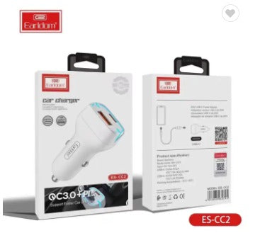 Cargador Cubo Carro Pd 20W Entrada Tipo C 3.0A Con Cable Tipo C Es-Cc2C Earldom Color