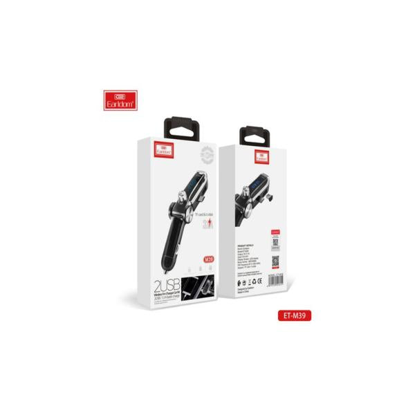 Cargador Cubo Carro Doble Usb 2.4A Con Bluethooth Y Transmisor Fm Et-M39 Earldom Negro