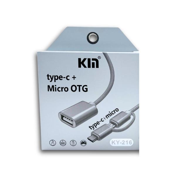 Otg  Tipo Usb A Micro Con Adaptador Tipo C Ky216 Blanco