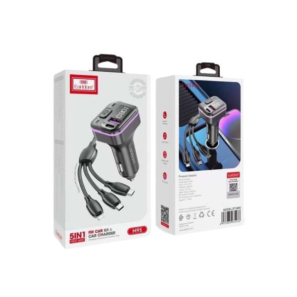 Cargador Cubo Carro Doble Usb 2.4A Con Bluetooth  Y Transmisor Fm  Et-M95 Earldom Negro