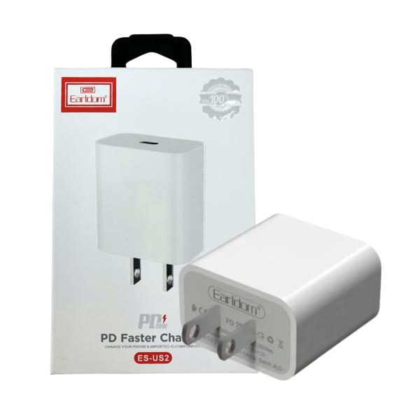 Cargador Cubo Tipo-C  Pd Casa Es-Us2 Earldom 20W Blanco