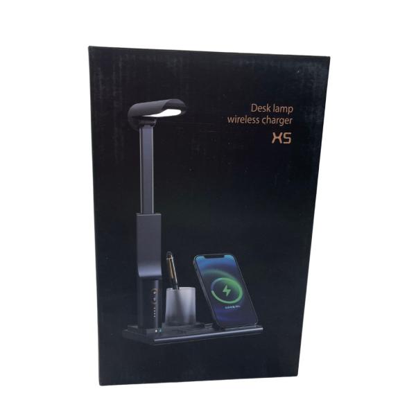Cargador Inalambrico X5- Con Lampara Base Escritorio Color Con Conexion Tipo C Negro