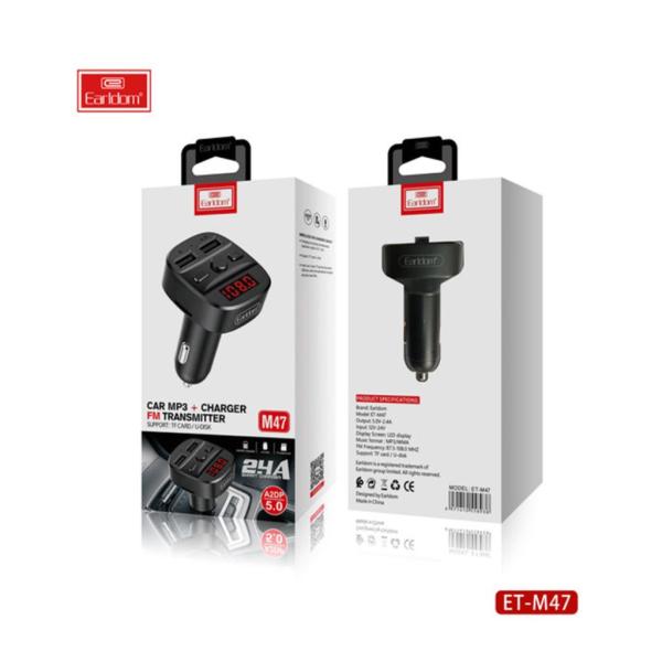 Cargador Cubo Carro Doble Usb 2.4A Con Bluethooth Y Fm Transmisor Et-M47 Earldom Negro