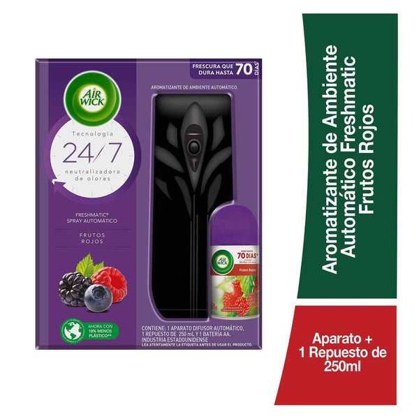 Aromatizante Ambiental Airwick Freshmatic Aparato + 1 Repuesto Aroma Frutos Rojos - 250 Ml