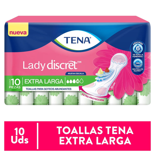 Toallas Tena Lady Discret Extra Larga - 10 Uds