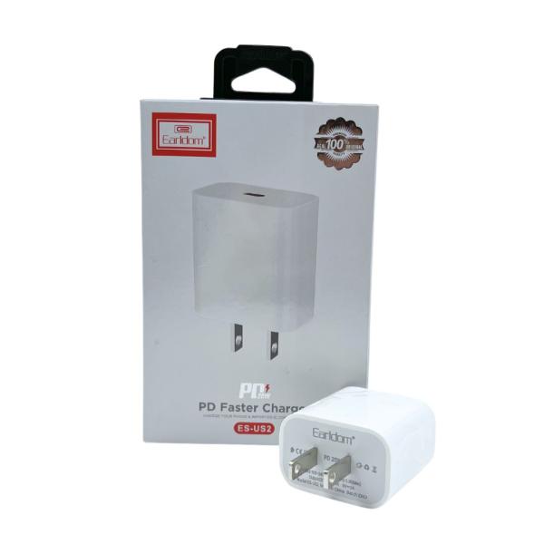 Cargador Cubo Casa Tipo C Con Cable Iphone Es-Us2I Earldom 20W Blanco