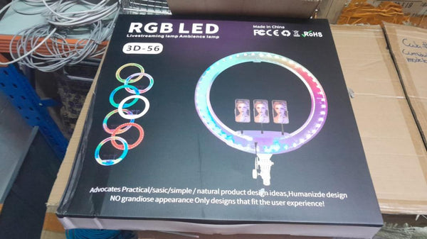 ARO DE LUZ DE Colores RGB CON Holder 3D-56CM Para Tripode CON Control Y Conector USB Tamaño + Tripode DE 2.1 MTS Leds Rabi 56CM