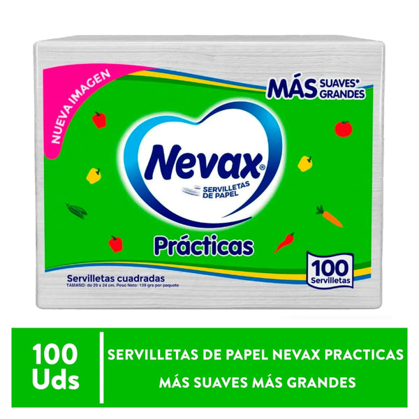 Servilletas De Papel Nevax Practicas Más Suaves Más Grandes 100 Uds - 139 G