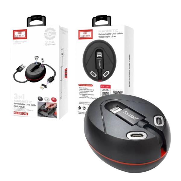 Cables Con Puntas De Iman  Iphone Usb Tipo C Ec-Imc016 Negro