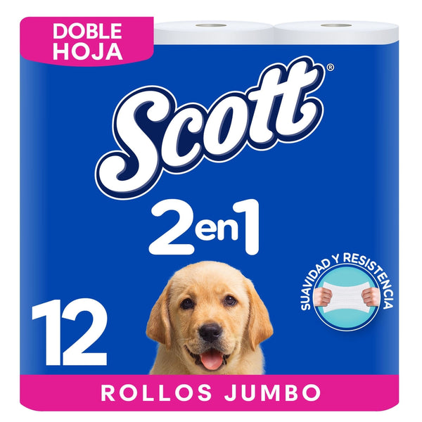 Papel Higiénico Scott 2 En 1 Doble Hoja - 12 Rollos